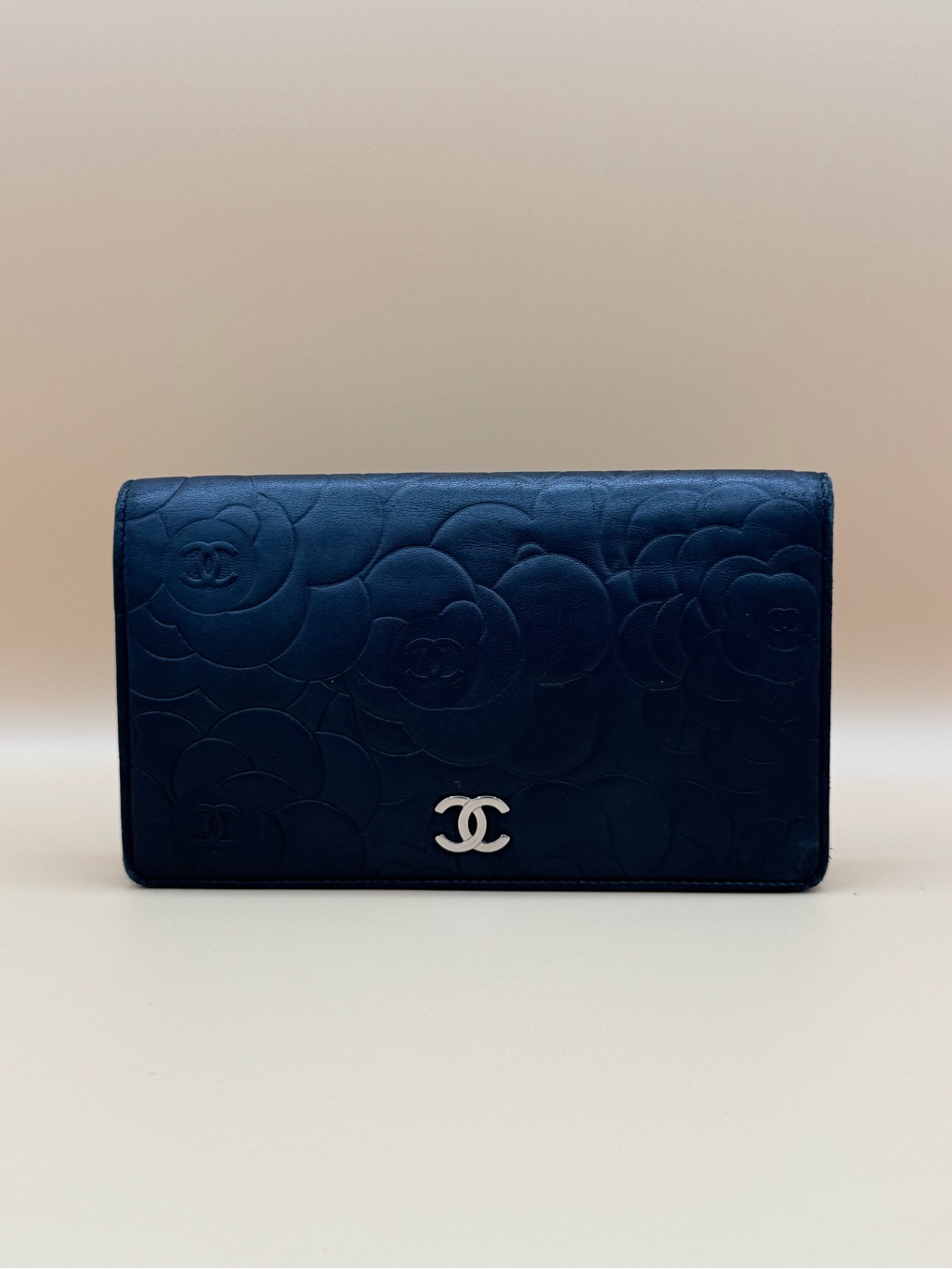 Chanel Black Camellia Quilted Leather Wallet